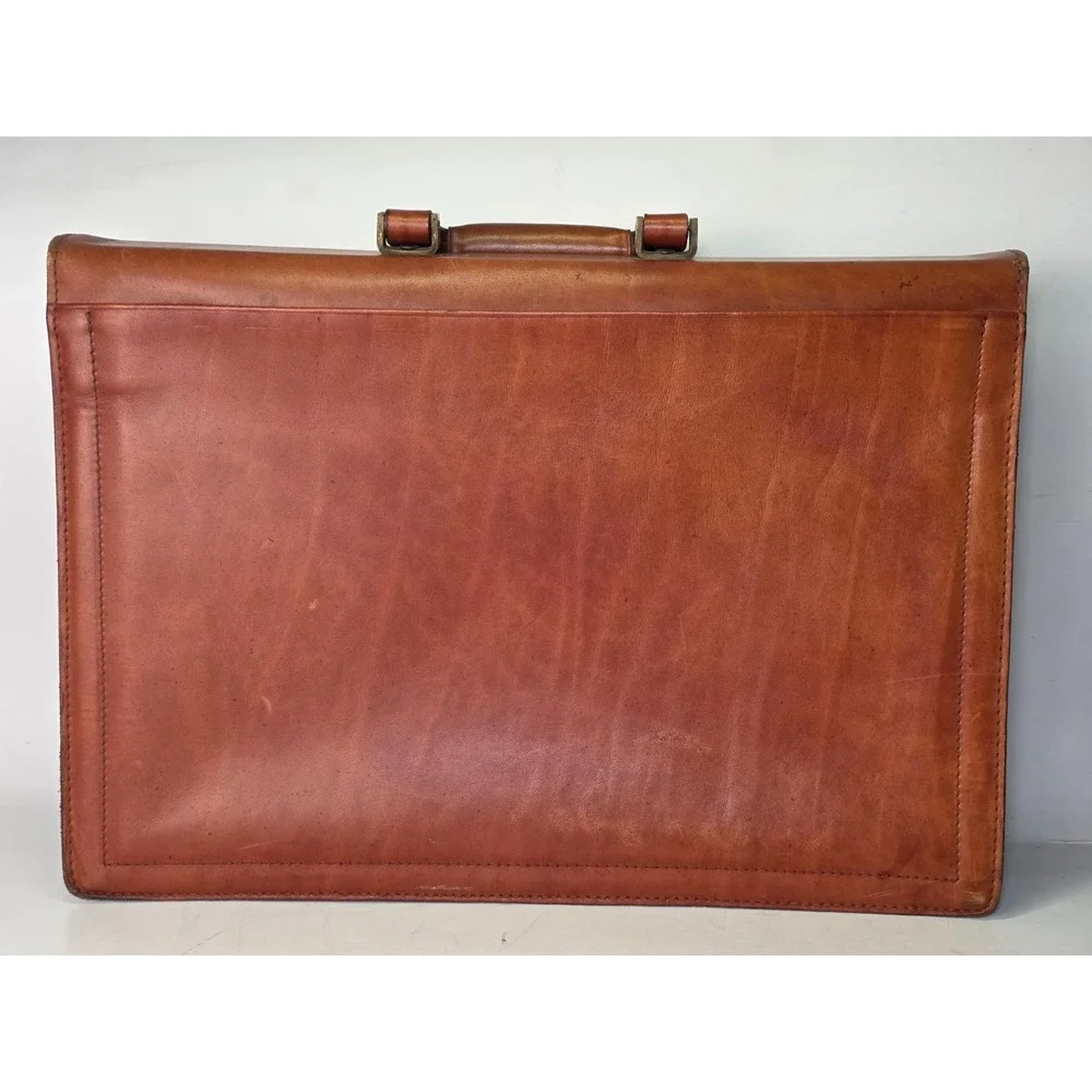 Vintage RENWICK Briefcase Brown Tan Leather Business‎ Bag Canada Rare